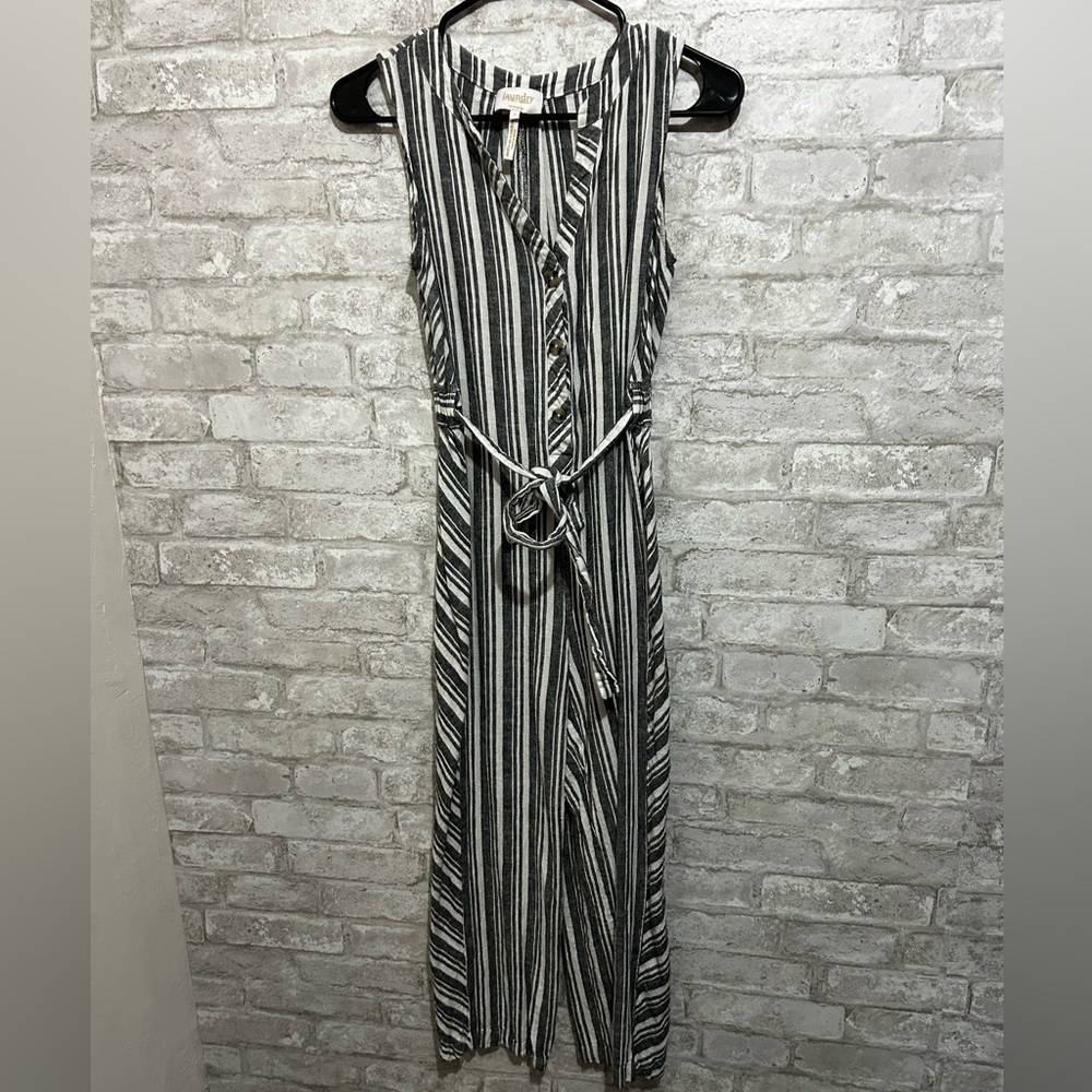 White and gray striped jumpsuit